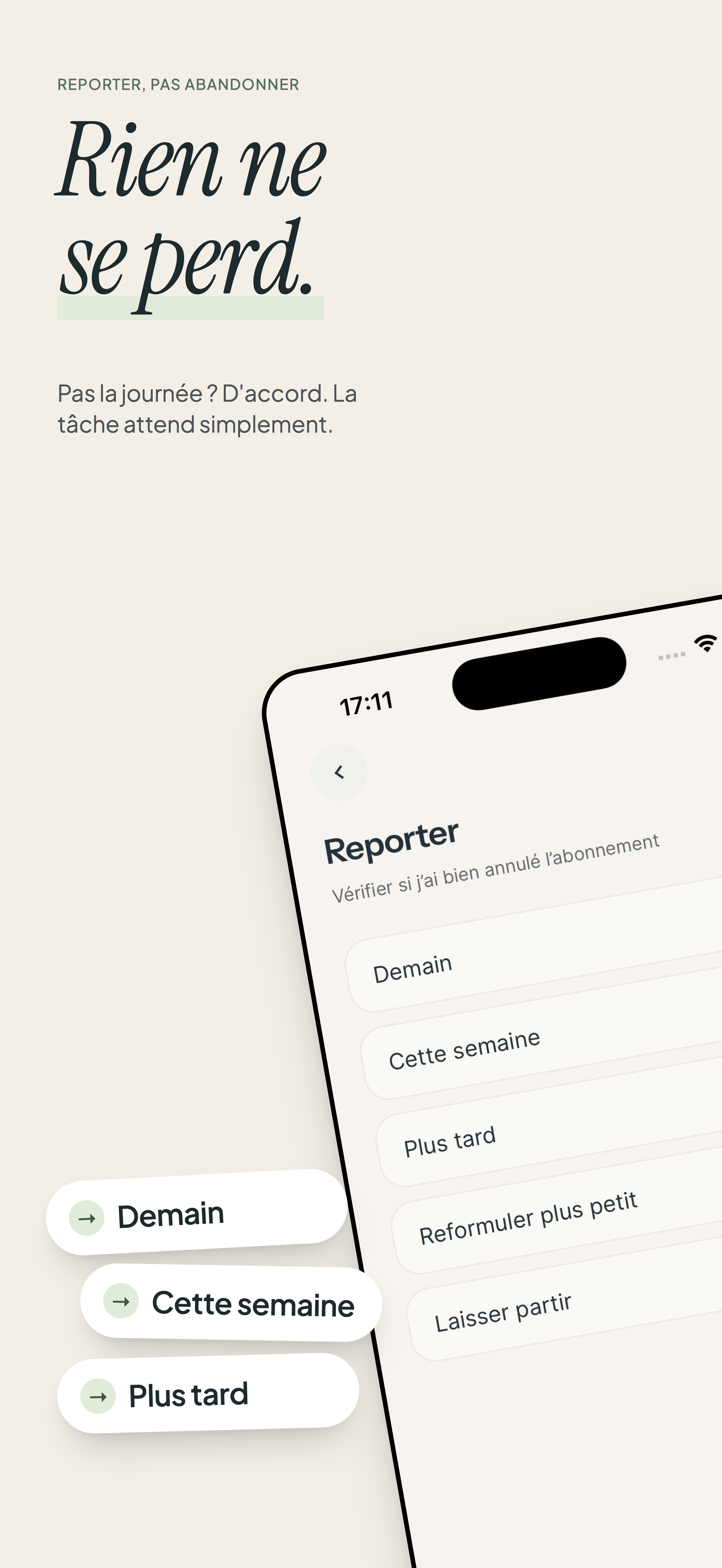 Écran reporter une tâche