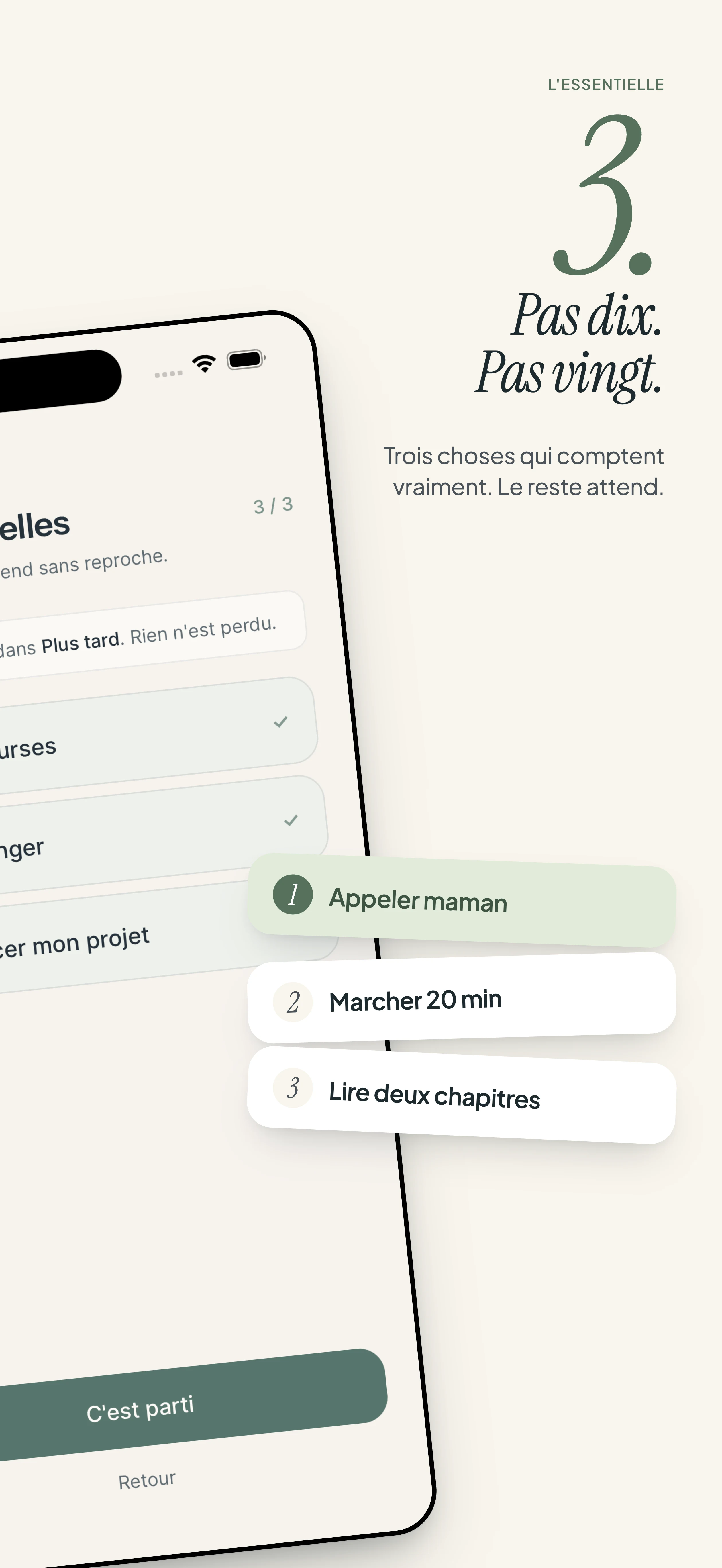 Écran des trois essentielles de Molleva