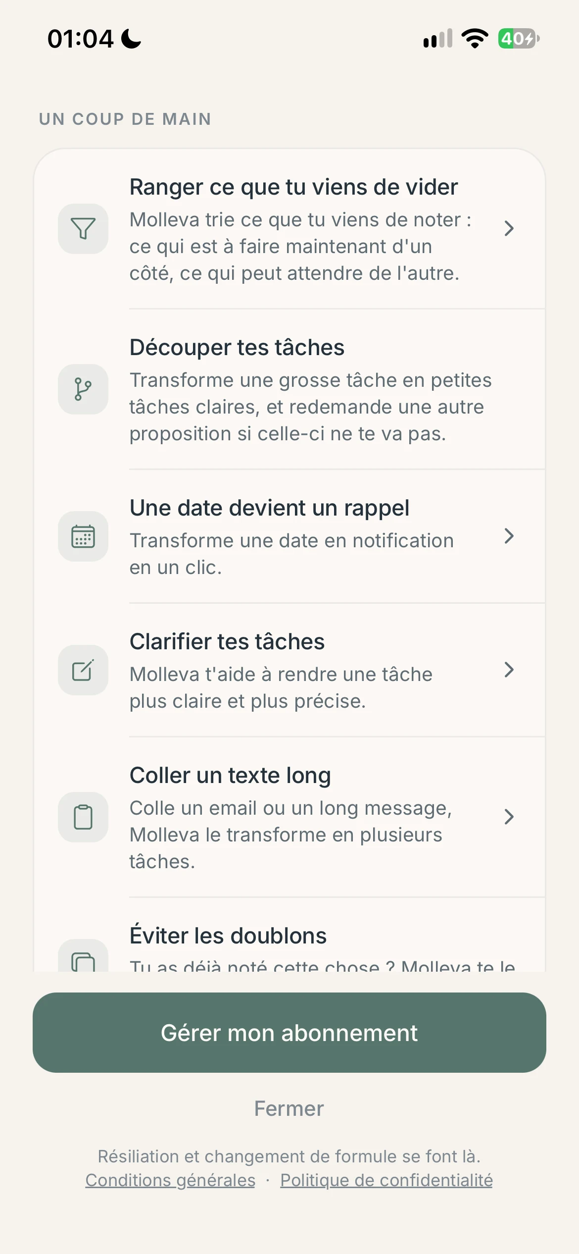 Écran intermédiaire de Molleva 17