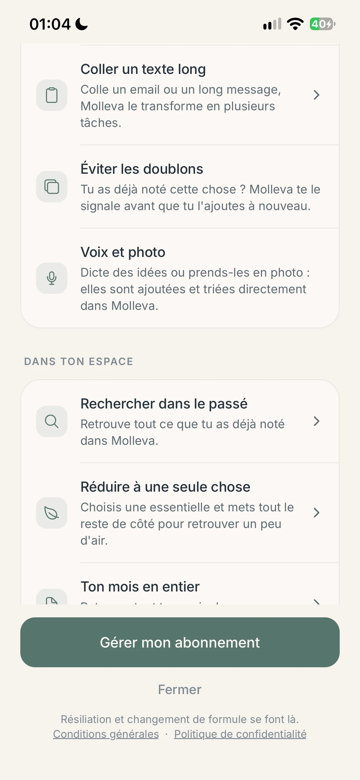 Écran intermédiaire de Molleva 18