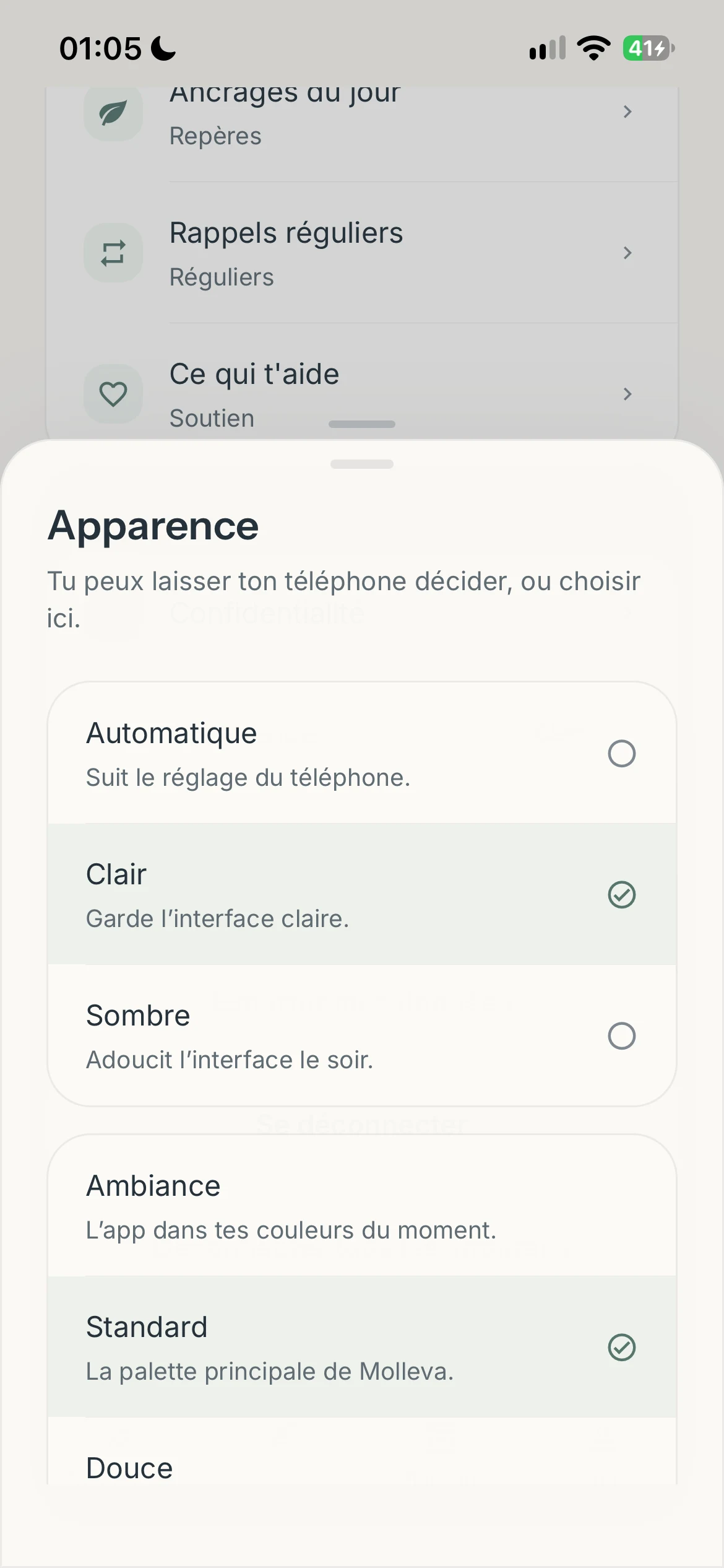 Écran d’apparence Molleva