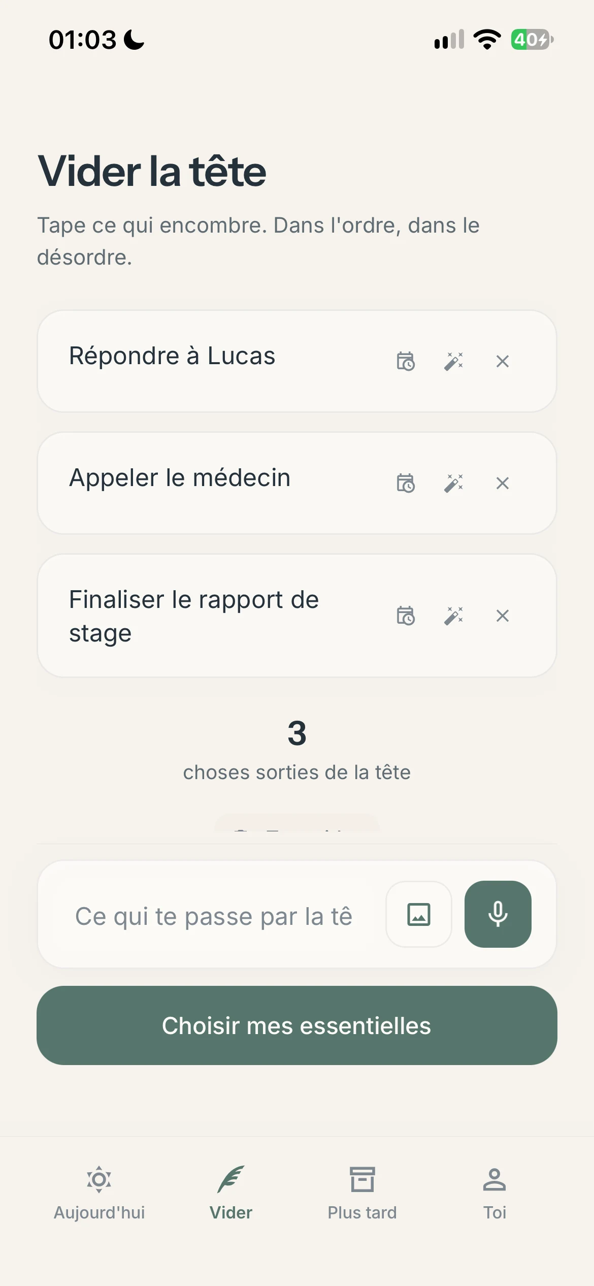 Écran de saisie libre de Molleva