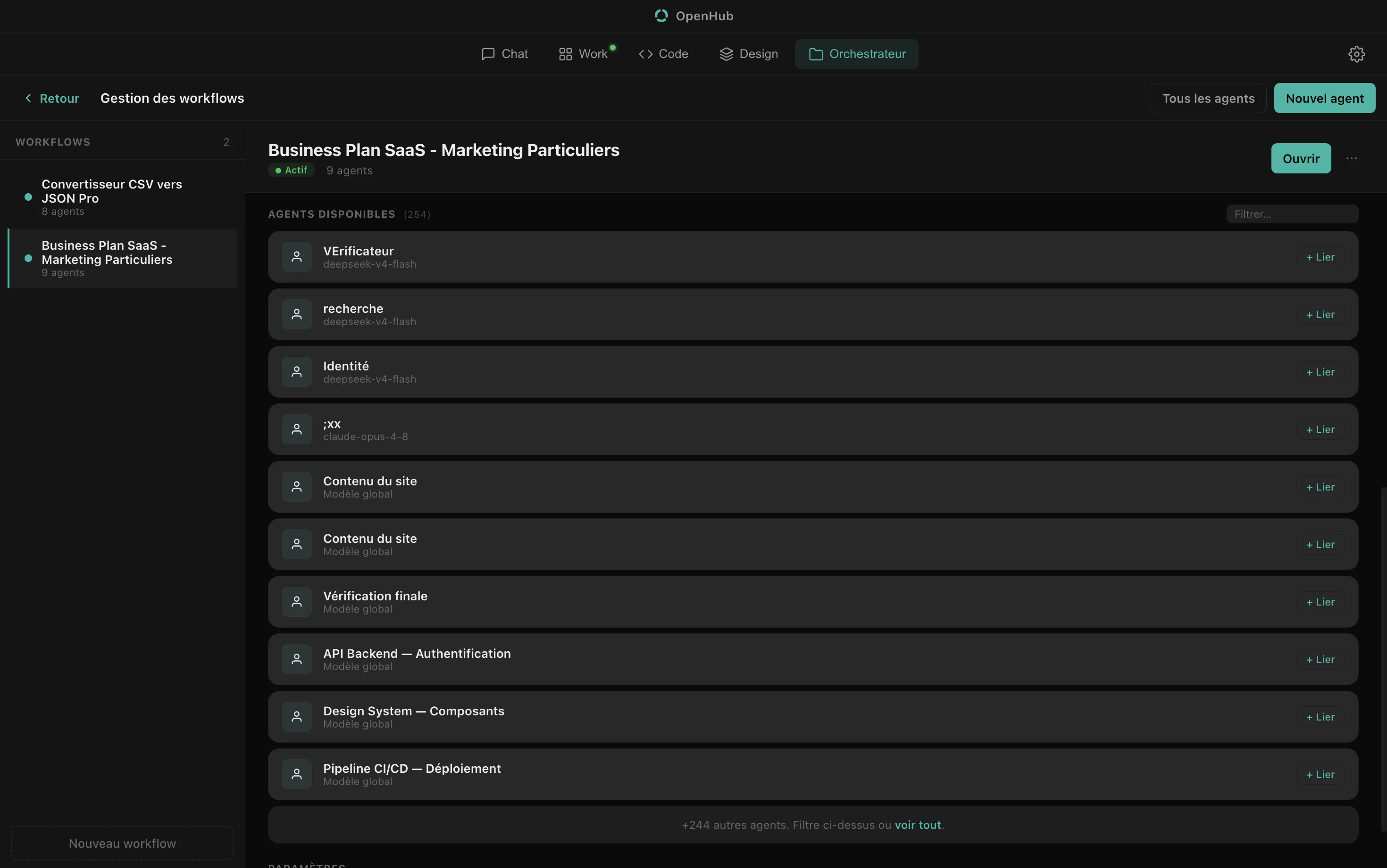 Graphe de workflow OpenAxis