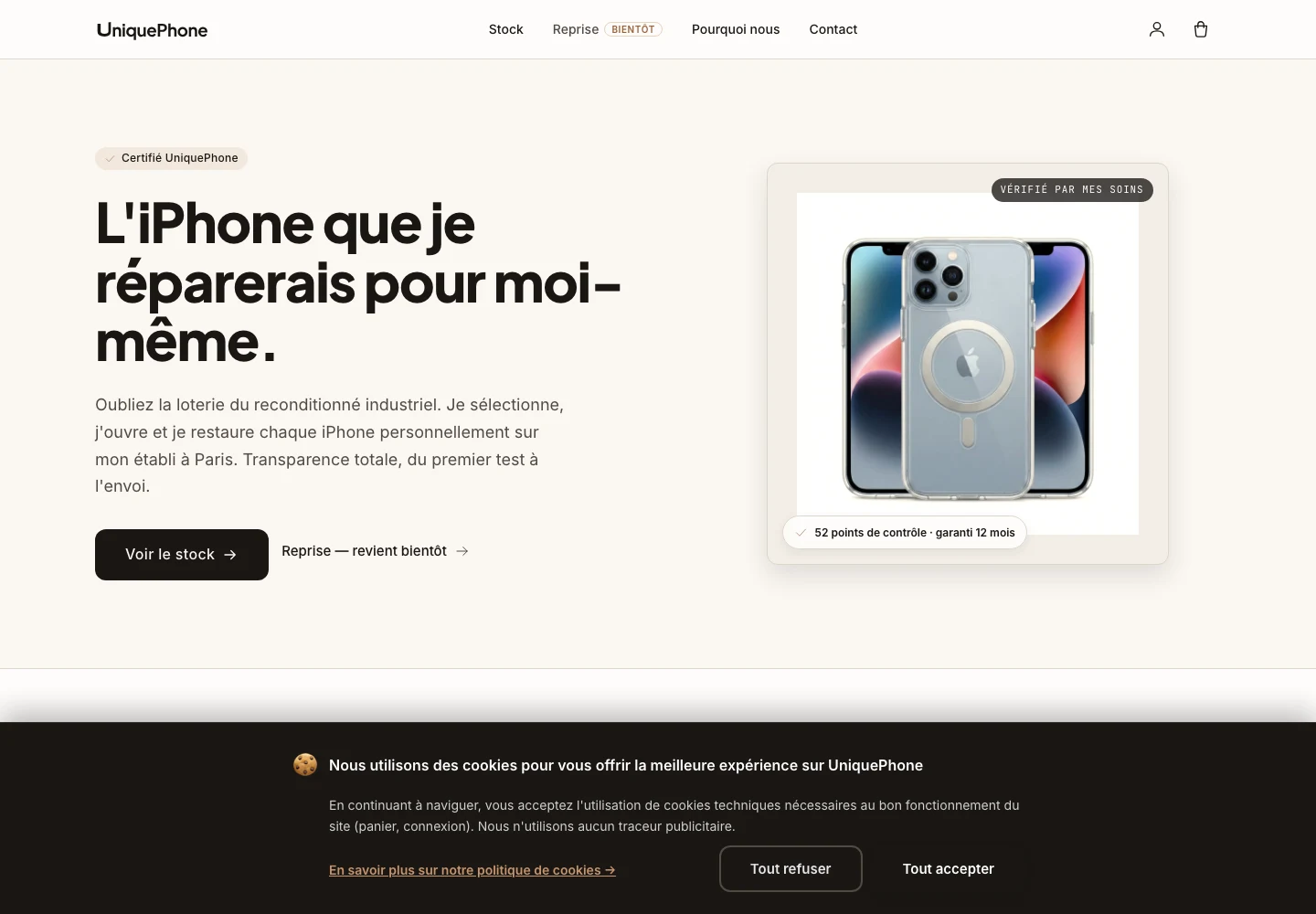 Page d’accueil de uniquephone.fr